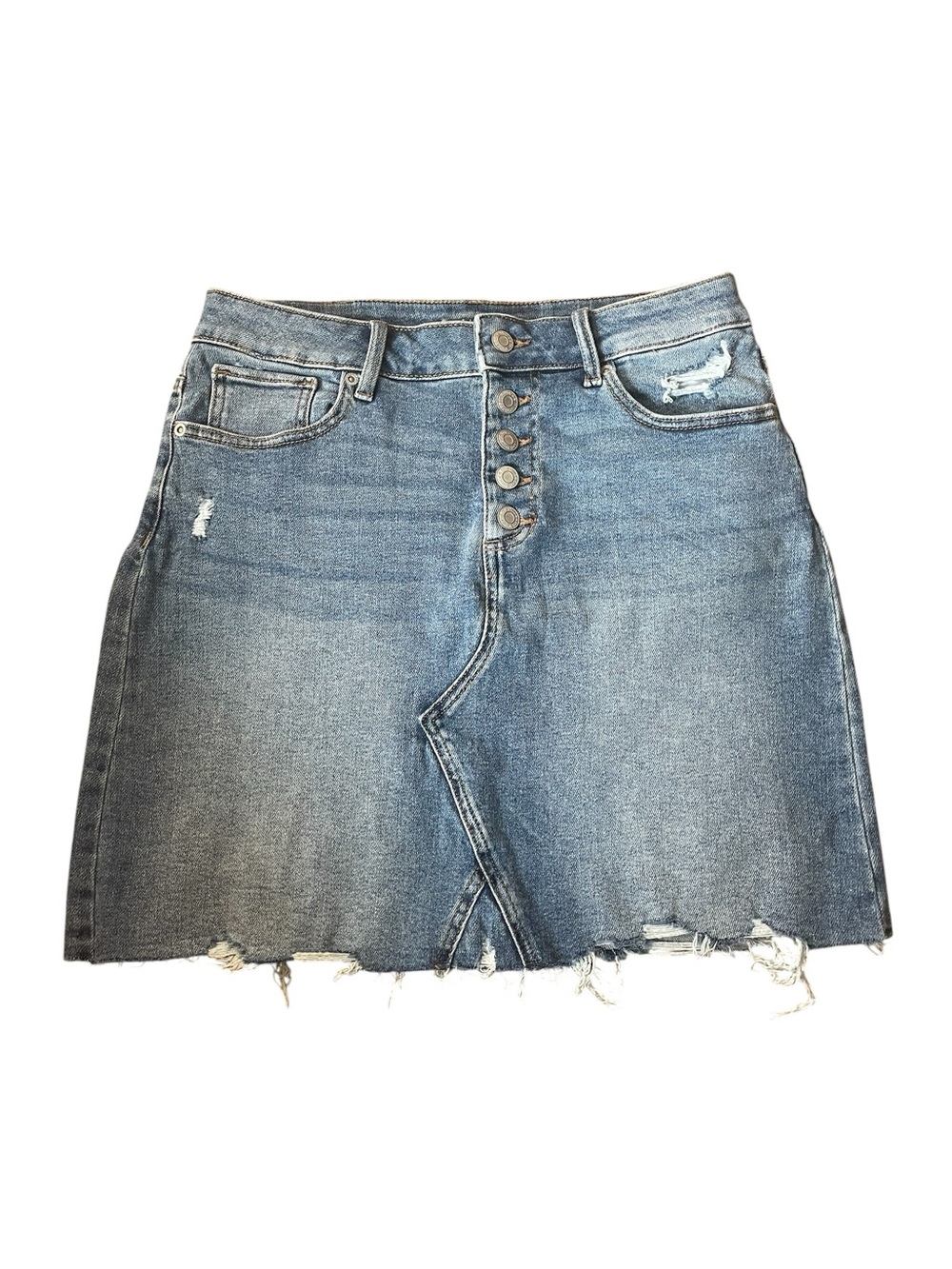 C50- Maurice’s size 8 Women’s Distressed Denim Skirt - Light Blue